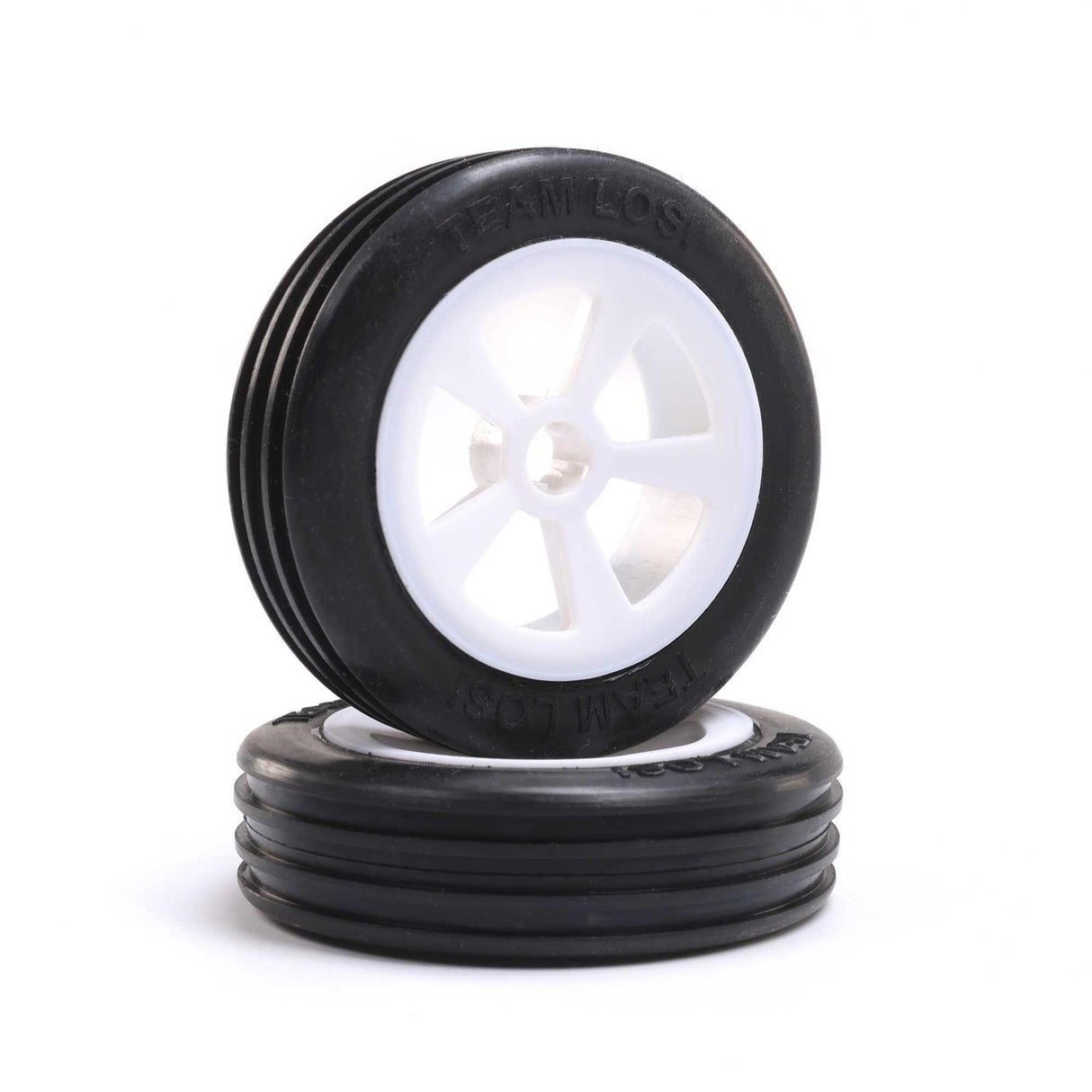 Losi Rib Front Tires, Mounted, White (2): Mini JRX2