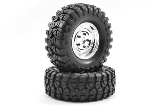 FTX OUTBACK PRE-MOUNTED STEEL LOOK LUG/TYRE (2) - CHROME