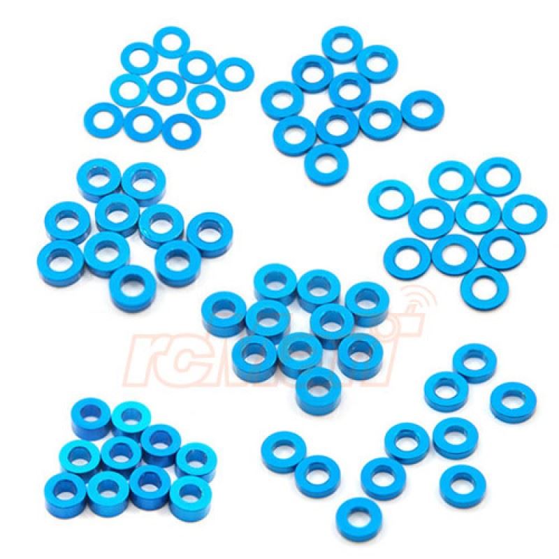 Yeah Racing Aluminum M3 Flat Washer 0.25 / 0.5 / 1 / 1.5 / 2 / 2.5 / 3mm 10pcs Set Blue