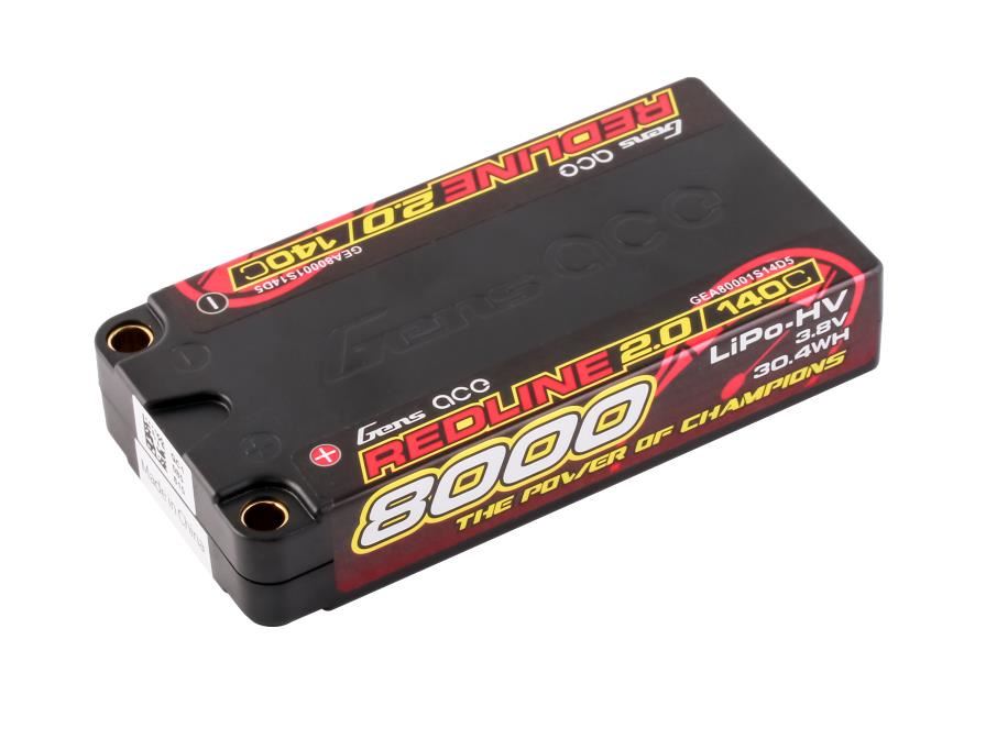 Gens Ace Li-Po HV Car Hard Case 1S2P 3.8V 8000mAh 140C RL2 Short 5mm