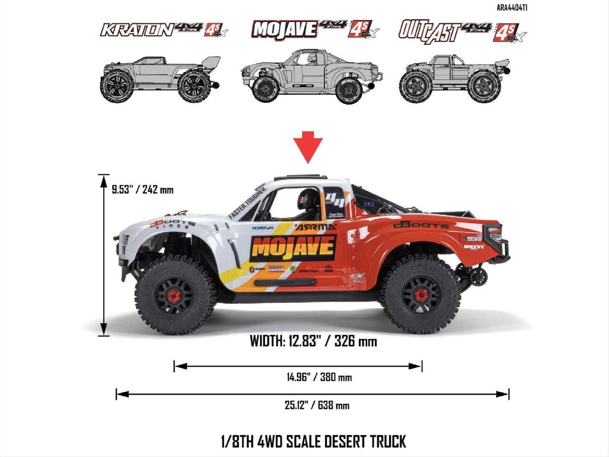 Arrma 1/8 MOJAVE 4X4 4S BLX Desert Truck RTR, White