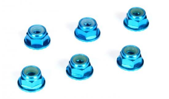 Losi 4mm Blue Aluminium Serrated Lock Nuts (6)