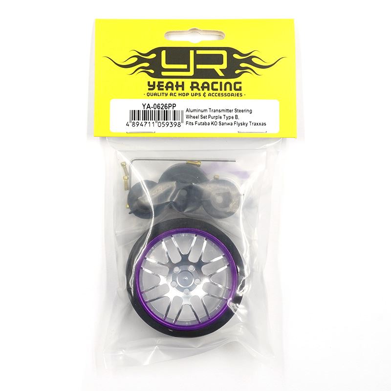 Yeah Racing Aluminum Transmitter Steering Wheel Set Purple Type B, Fits Futaba Ko Sanwa Flysky Traxxas
