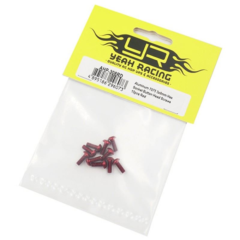 Yeah Racing Aluminum 7075 3x8mm Hex Socket Button Head Screws 10pcs Red