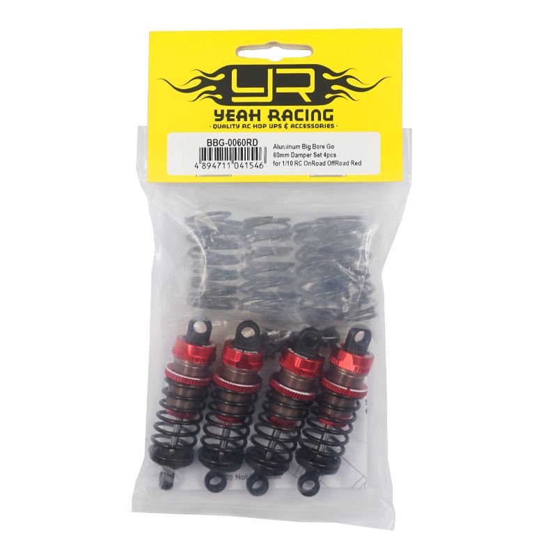 Yeah Racing Aluminum Big Bore Go 60mm Damper Set 4pcs for 1/10 RC OnRoad OffRoad Red