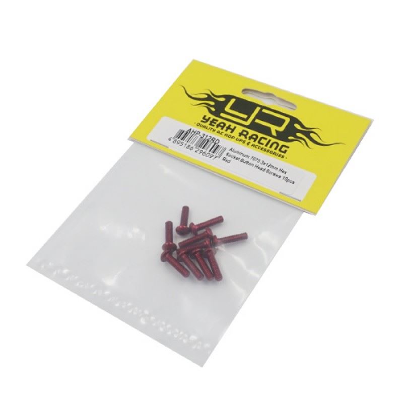 Yeah Racing Aluminum 7075 3x12mm Hex Socket Button Head Screws 10pcs Red