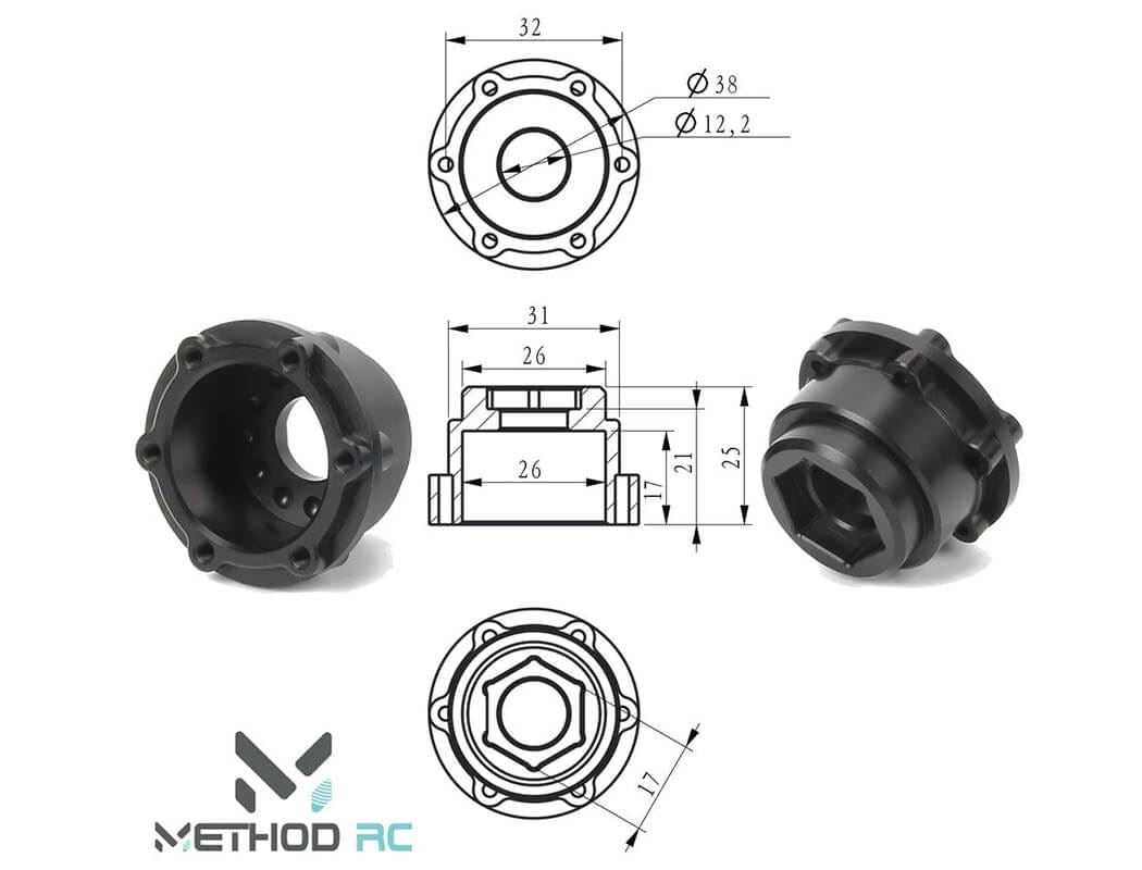 METHOD 6x32/21MM OFFSET 17MM ALUMINIUM HEX ADAPTOR (PR)