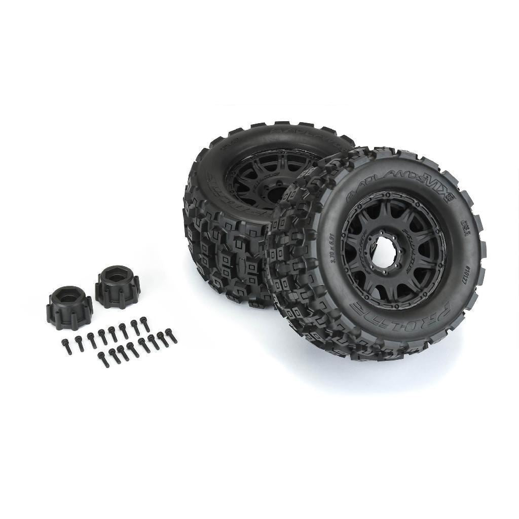 Proline 1/8 Badlands Mx38 F/R 3.8In Mt Tires Mounted 17mm Blk Raid (2