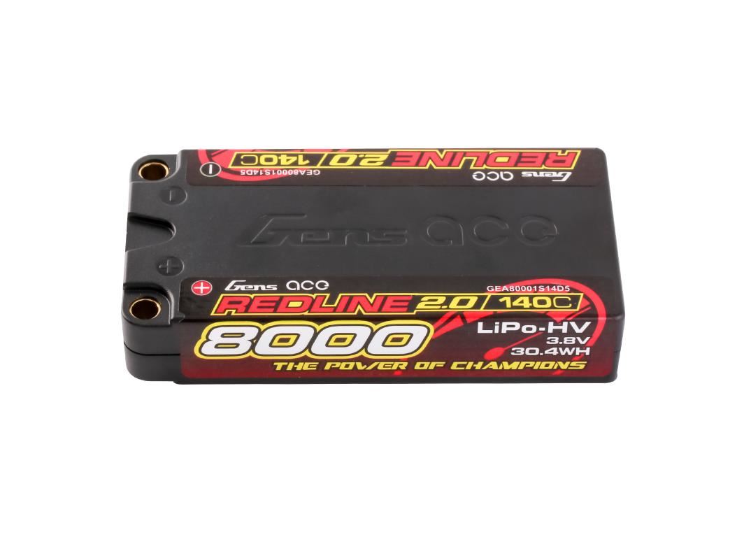 Gens Ace Li-Po HV Car Hard Case 1S2P 3.8V 8000mAh 140C RL2 Short 5mm