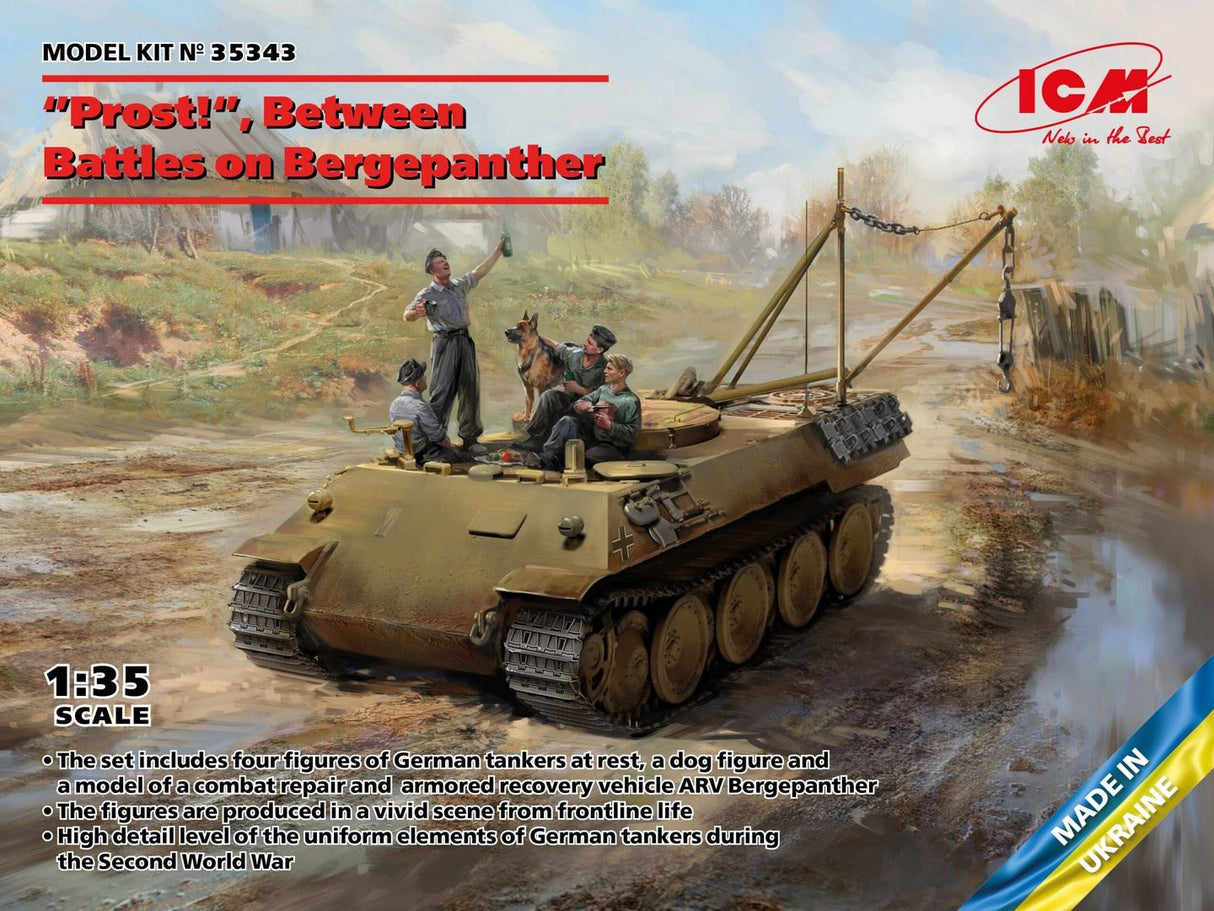 Icm Inprost!In, Between Battles On Bergepanther (Arv Bergepanther With 4 Figures & Dog)