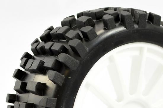 FASTRAX 1/8TH PREMOUNTED BUGGY TYRES 'ROCK-BLOCK/12 SPOKE'