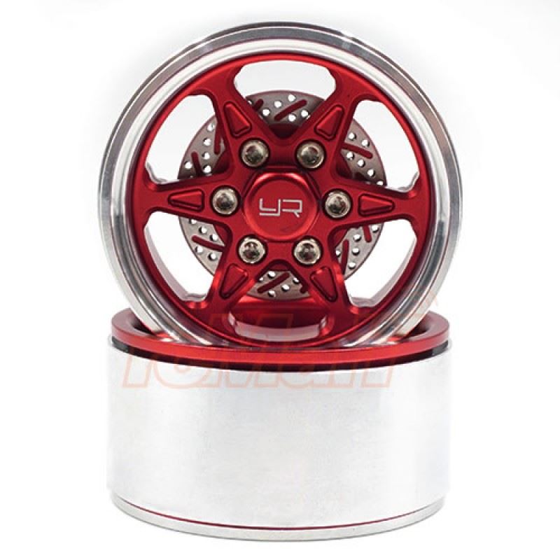 Yeah Racing 1.9 Aluminum CNC BXC 6 Spoke Beadlock Wheel w/ Brake Rotor 2pcs Red