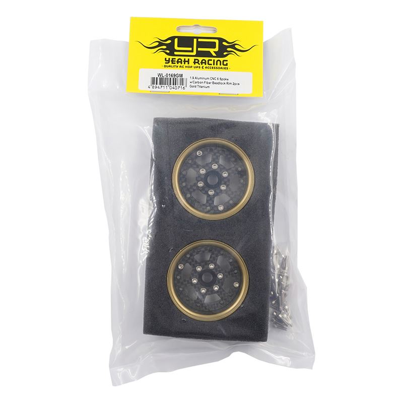 Yeah Racing 1.9 Aluminum CNC 6 Spoke w/ Graphite Beadlock Rim 2pcs Gold Titanium
