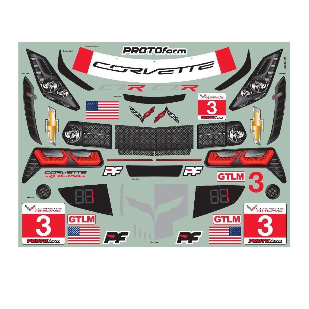 PRM 1/8 Chevrolet Corvette C7.R Clear Body: 1:8 GT (Long Wheelba