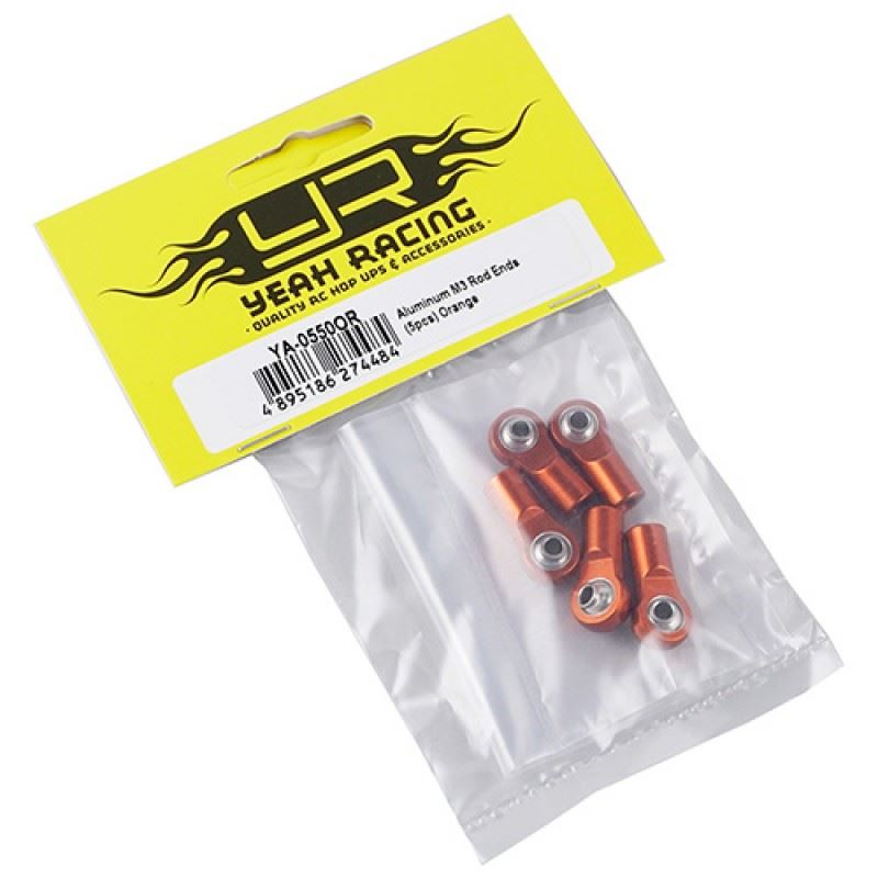 Yeah Racing Aluminum M3 Rod Ends (5pcs) Orange