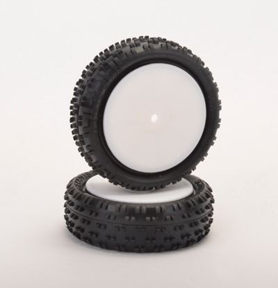 Schumacher Wide Stagger Rib Tyres - 4WD 1:10 Buggy Front - Yellow - Pre Glued on Rims