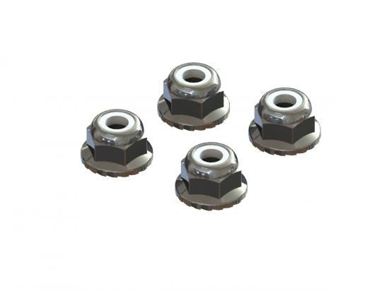 ARRMA Flanged Nyloc Locknut 4mm Silver (4)