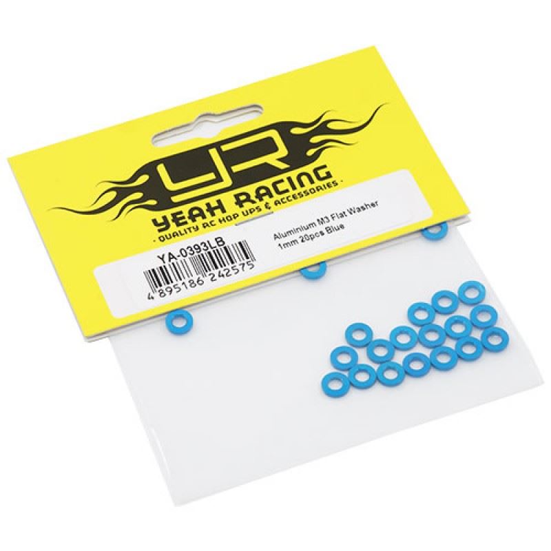 Yeah Racing Aluminum M3 Flat Washer 1mm 20pcs Blue