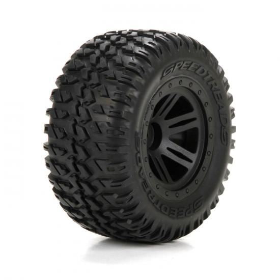ECX FR/R Tire,Prmnt,Blk Wheel (2):1:10 AMP MT/DB