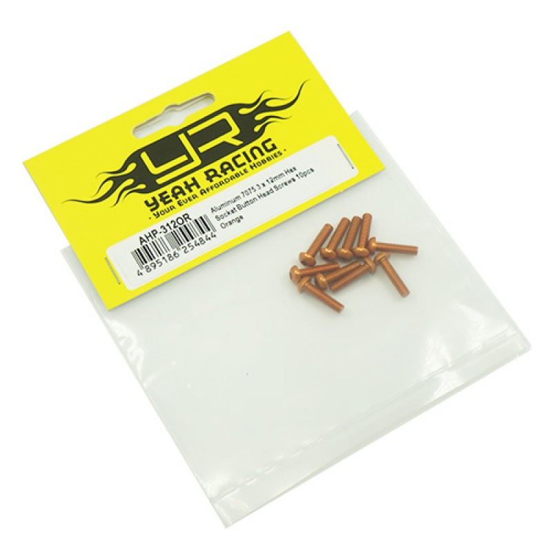 Yeah Racing Aluminum 7075 3x12mm Hex Socket Button Head Screws 10pcs Orange