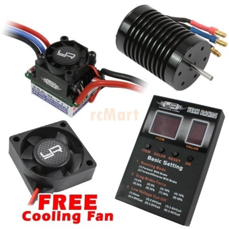 Yeah Racing Ultimate Brainpower Esc 35A & 10T Sensorless Brushless Motor Set + Free Tornado Cooling Fan