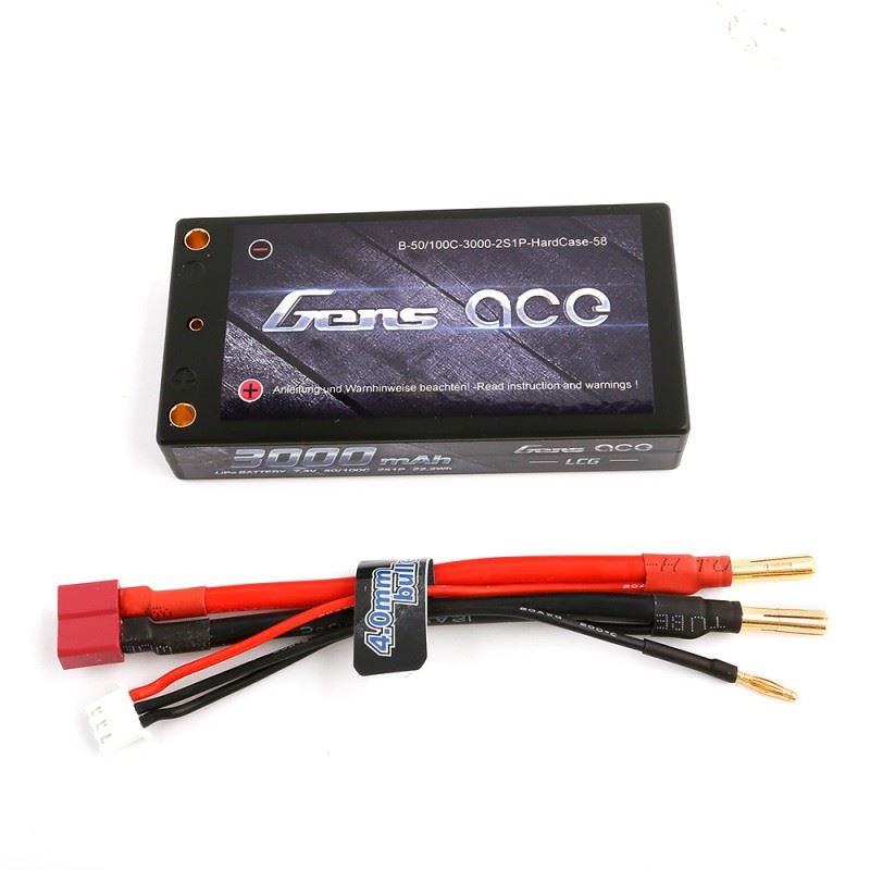 Gens Ace 3000Mah 7.4V 50/100C 2S1P Shorty Hardcase Lipo Battery