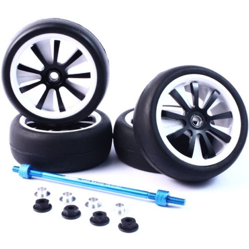 Yeah Racing Aluminum Stylish Spinning Rims (4pcs) BK 9-Spoke Tire Set w/ Tire Holder for 1:10 RC Touring Cars