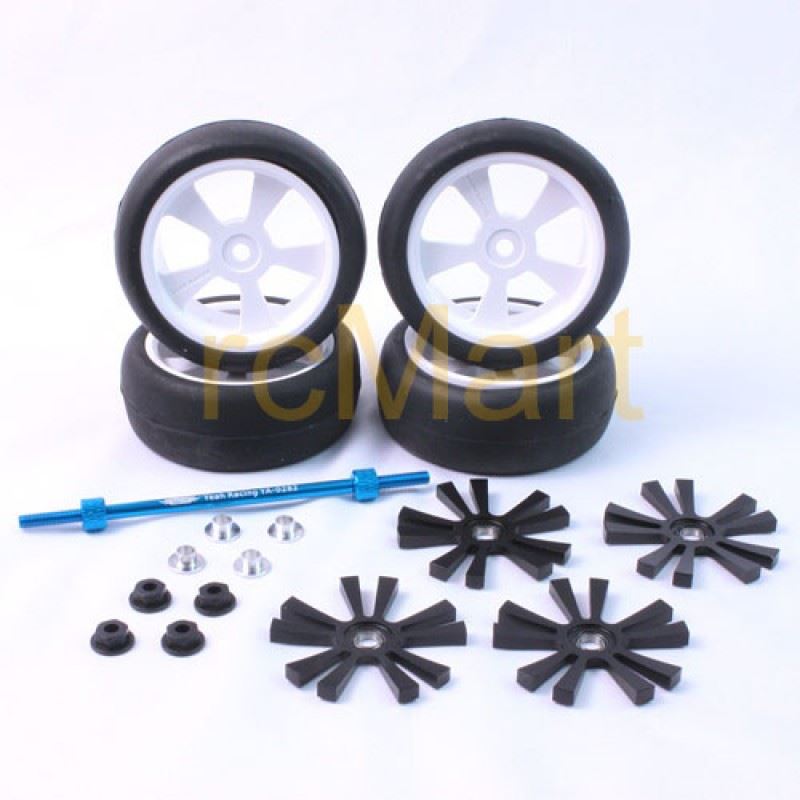 Yeah Racing Aluminum Stylish Spinning Rims (4pcs) BK 5V-Spoke Tire Set w/Free Tire Holder for 1:10 touring cars