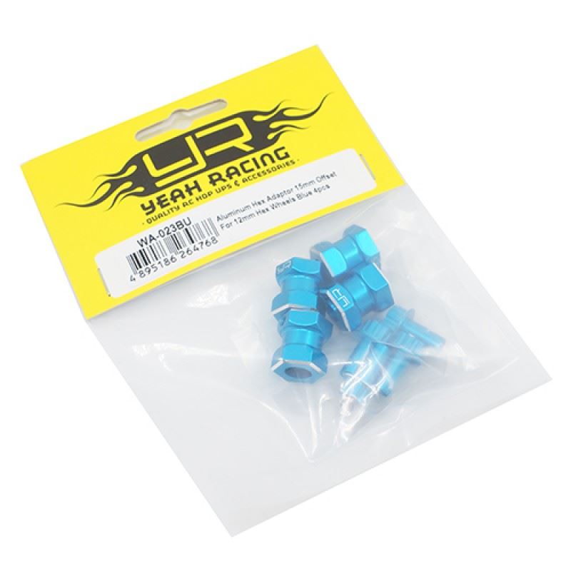 Yeah Racing Aluminum Hex Adaptor 15mm Offset For 12mm Hex Wheels Blue 4pcs