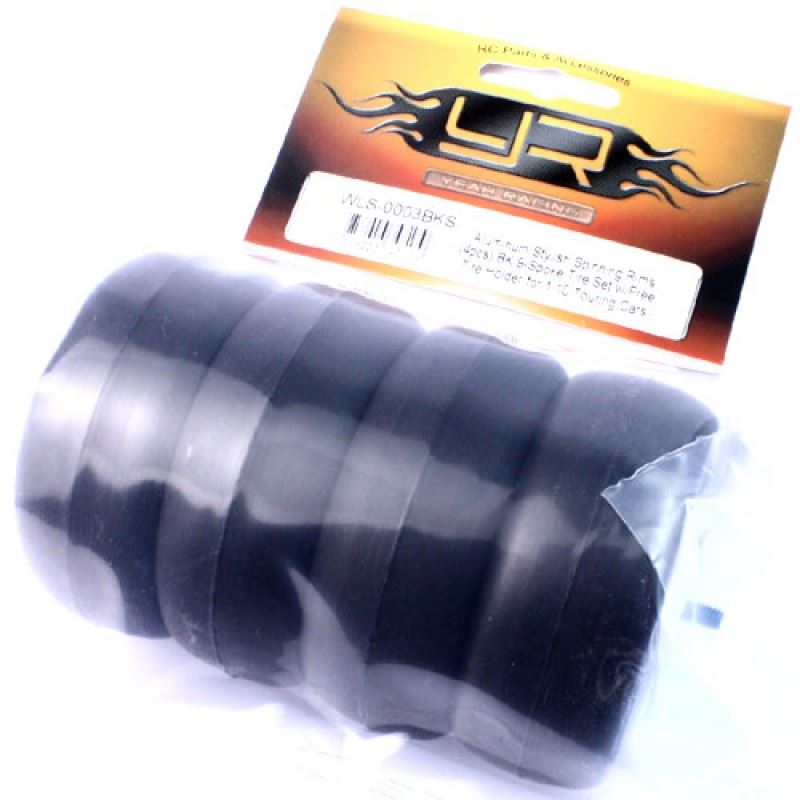 Yeah Racing Aluminum Stylish Spinning Rims (4pcs) BK 9-Spoke Tire Set w/ Tire Holder for 1:10 RC Touring Cars