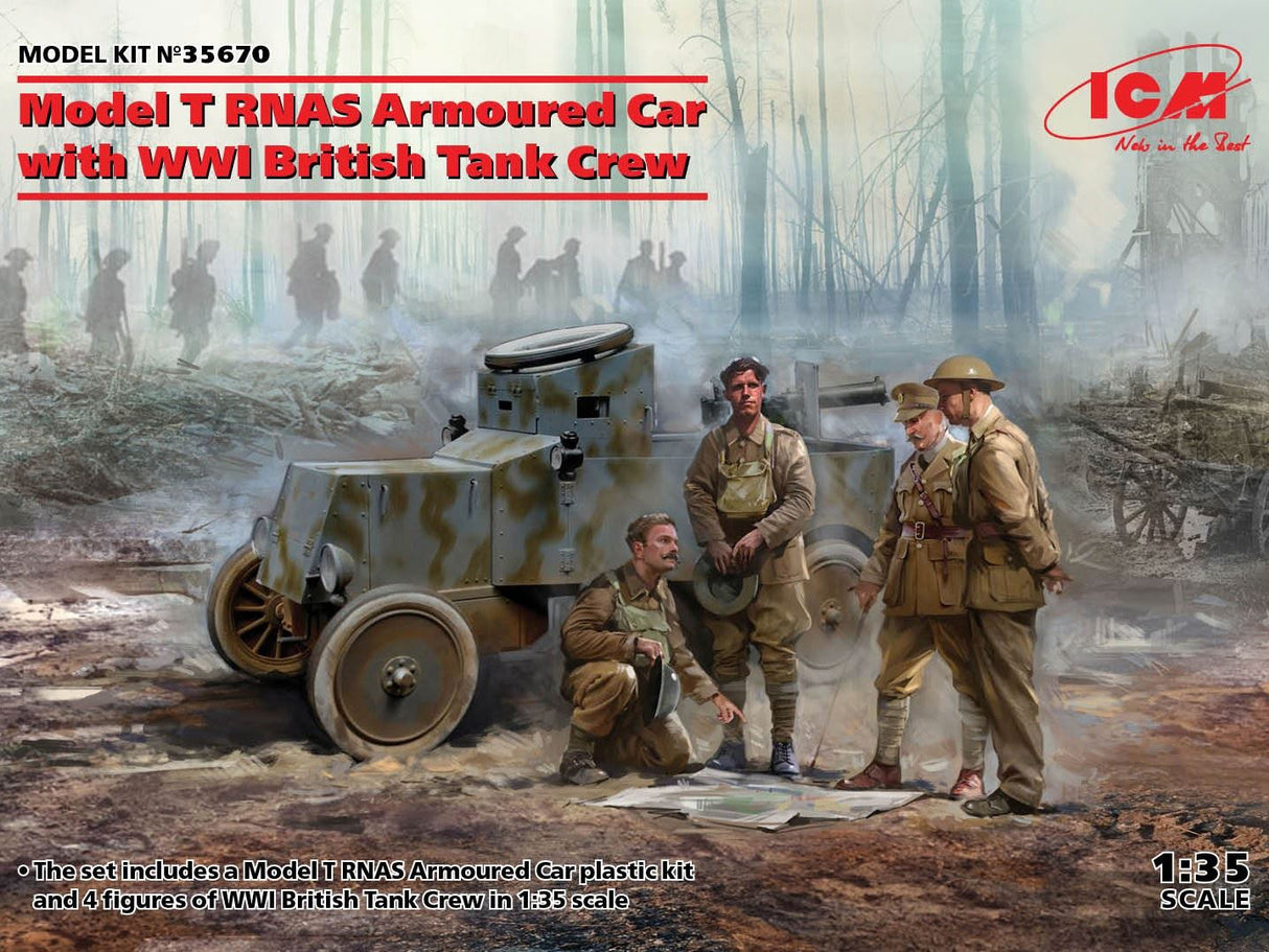 Icm Model T Rnas Armoured Car With 4 Wwi British Tank Crew Figures