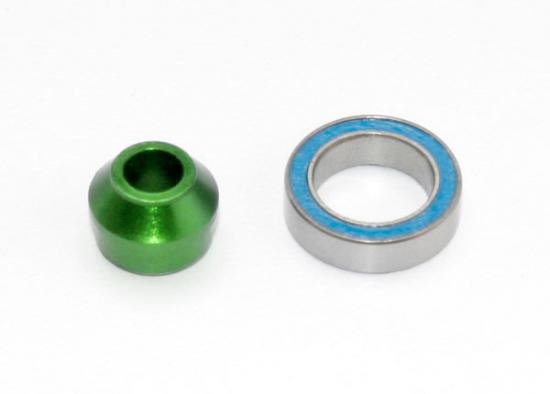 Traxxas Bearing adapter 6061-T6 aluminum (green-anodized) (1)/ 10x15x4mm ball bearing (black rubber sealed) (1) (for slipper shaft)