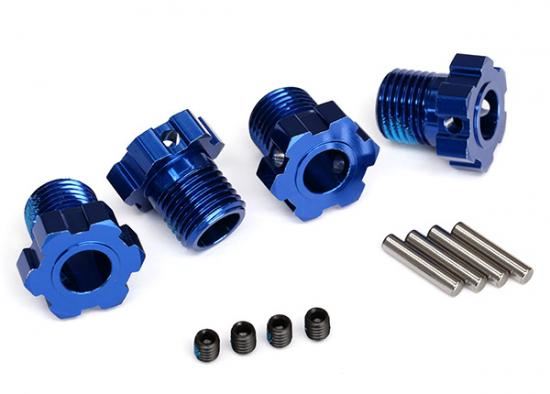 TRAXXAS Wheel hubs, splined, 17mm blue-anodized (4)/ 4x5 GS (4), 3x1