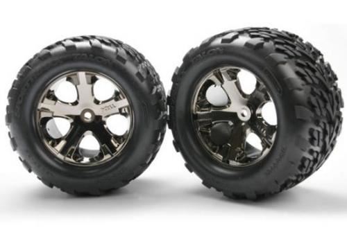 TRAXXAS Tires & wheels, assembled, glued (2.8") (All-Star black chro