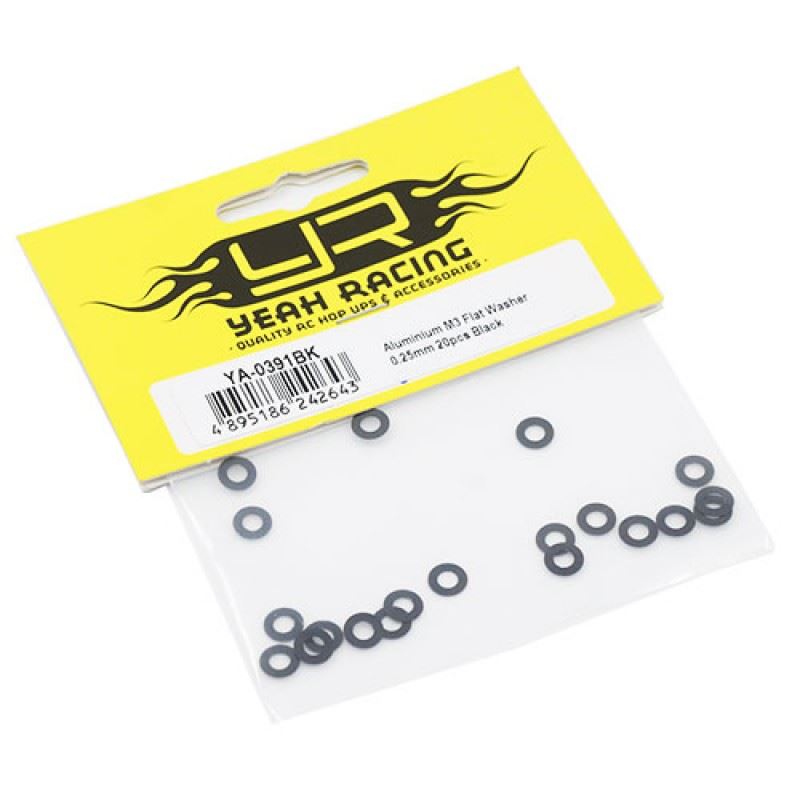 Yeah Racing Aluminum M3 Flat Washer 0.25mm 20pcs Black