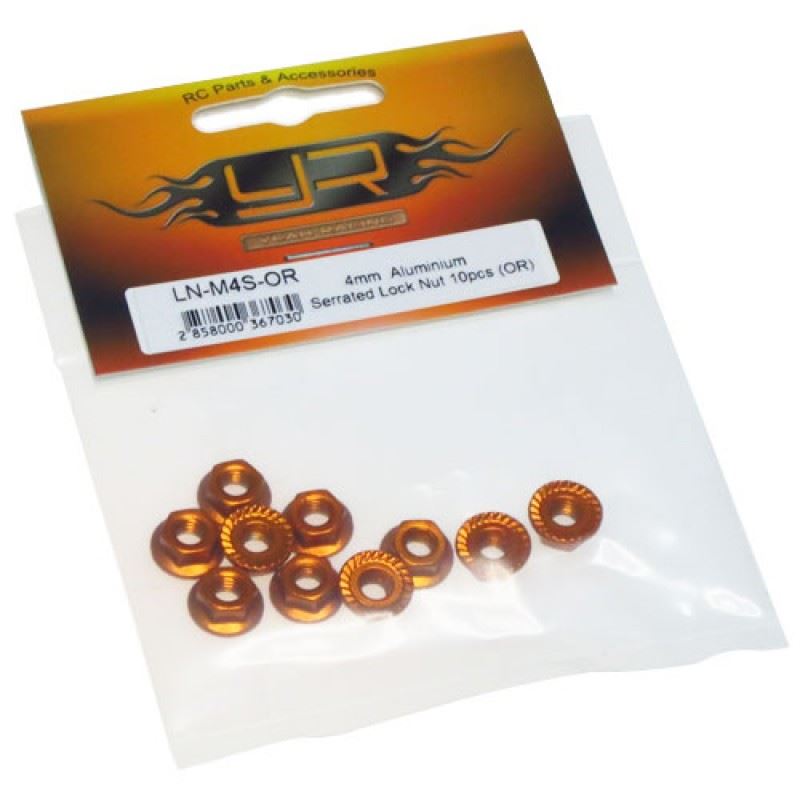 Yeah Racing 4mm Aluminium Serrated Lock Nut 10pcs (OR)