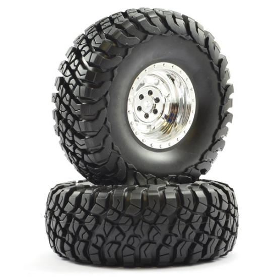 FTX MAULER 2.2" ALL TERRAIN TYRES PRE-GLUED ON CHROME WHEEL