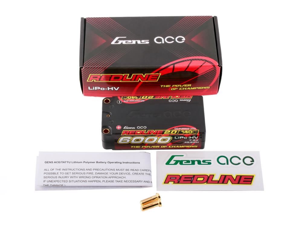 Gens Ace Li-Po HV Car Hard Case 2S2P 7.6V 6000mAh 140C RL2 Short 5mm