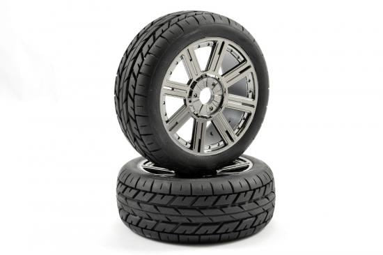 FASTRAX 1:8 EAGLE TREAD MOUNTED ON 8-SPOKE BLACK CHROME (PR)