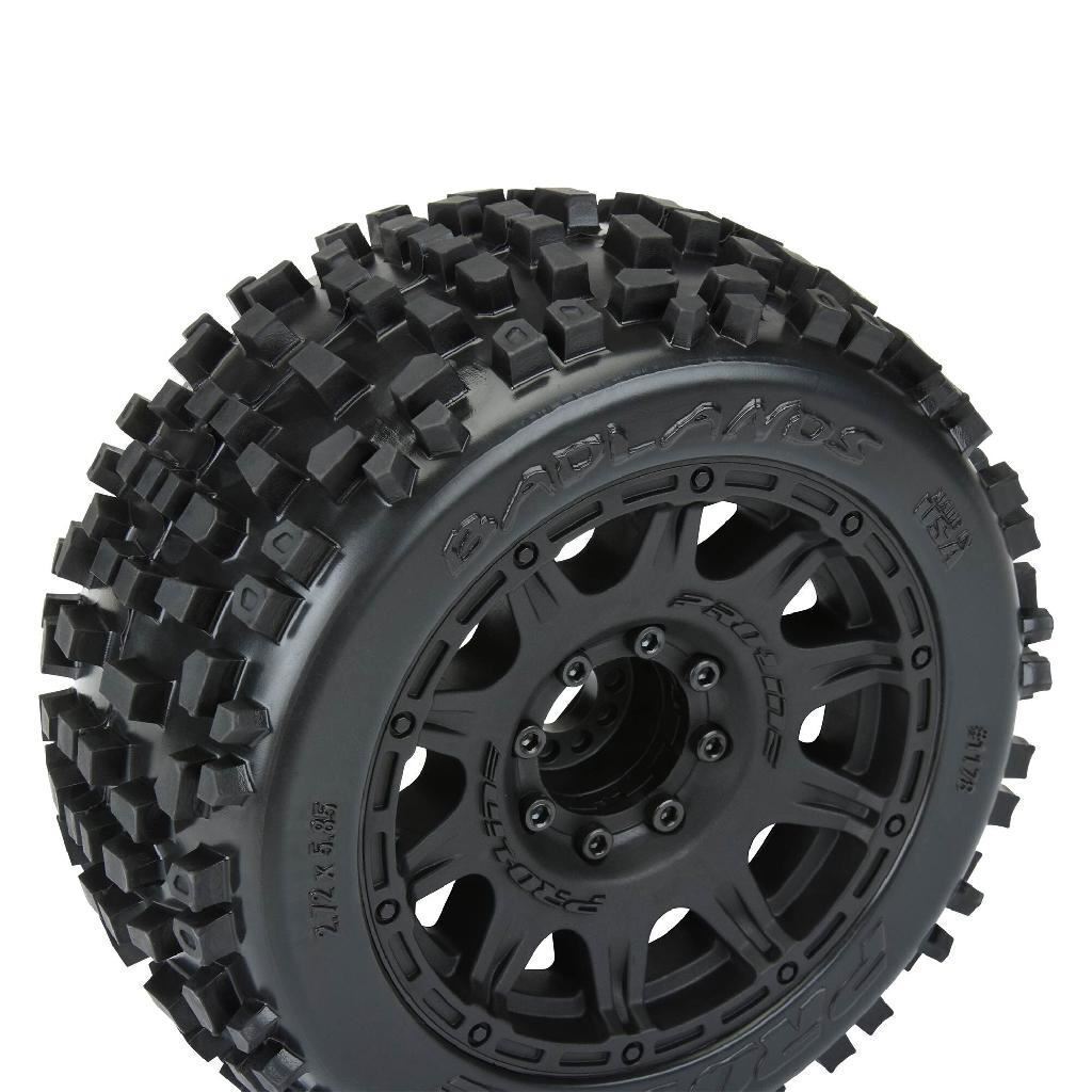 Proline 1/8 Badlands F/R 3.8In Mt Tires Mounted 17mm Blk Raid (2)