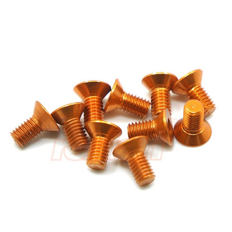 Yeah Racing Aluminum 7075 3x8mm Hex Socket Flat Head Screws 10pcs Orange