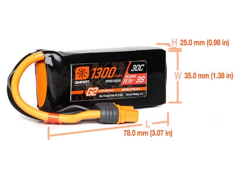 Spektrum 1300mAh 3S 11.1V SMART G2 30C IC3 -