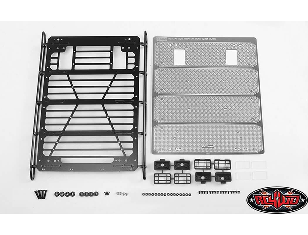 RC4WD COMMAND ROOF RACK W/DIAMOND PLATE & 4X SQUARE LIGHTS TRAXXAS TRX-4 MERCEDES-BENZ G-500 (A)