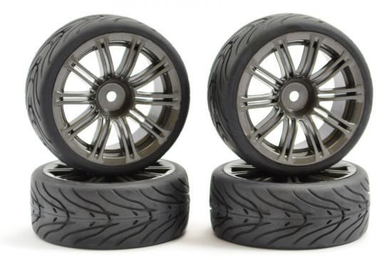 FASTRAX 1/10 STREET/TREAD TYRE 20SP GUN METAL WHEEL