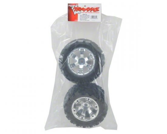 TRAXXAS Tires & wheels, assembled, glued (Geode chrome wheels, Maxx