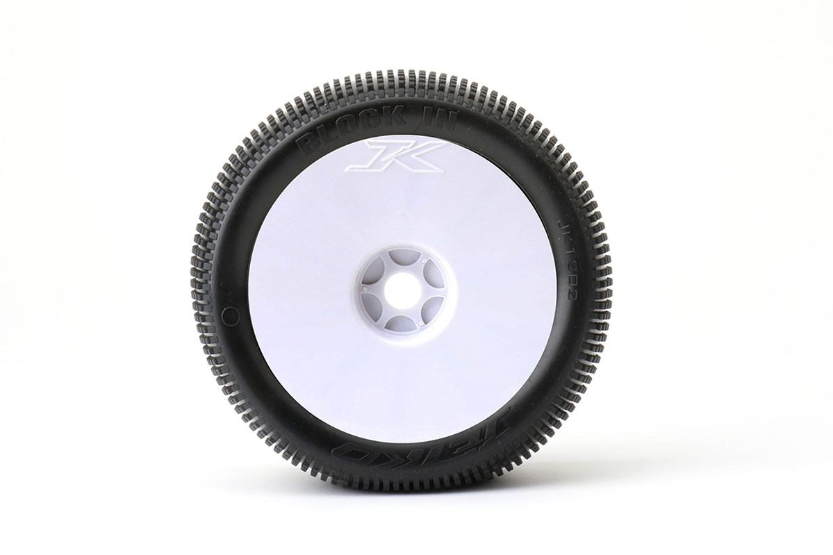 Jetko Block in Soft 1:8 Truggy Pre-Glued On White Rims (2)