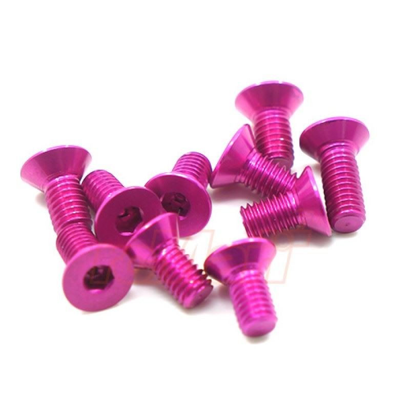 Yeah Racing Aluminum 7075 3x10mm Hex Socket Flat Head Screws 10pcs Pink