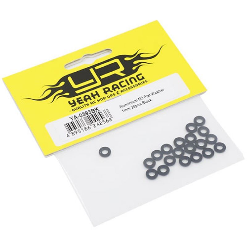 Yeah Racing Aluminum M3 Flat Washer 1mm 20pcs Black