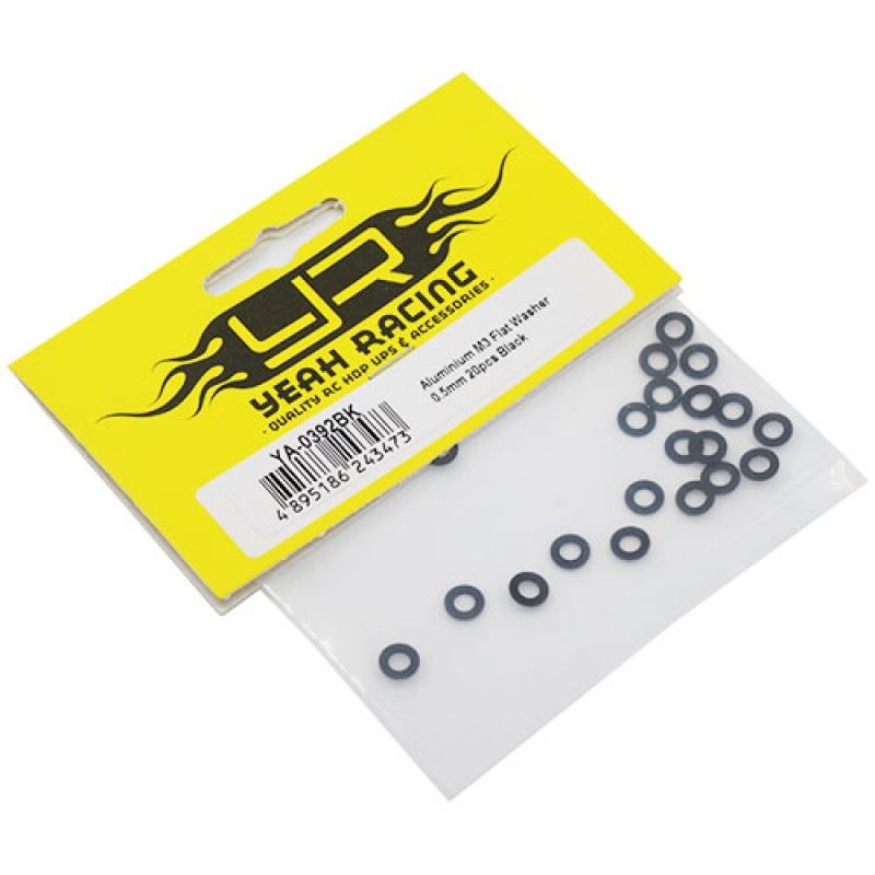 Yeah Racing Aluminum M3 Flat Washer 0.5mm 20pcs Black