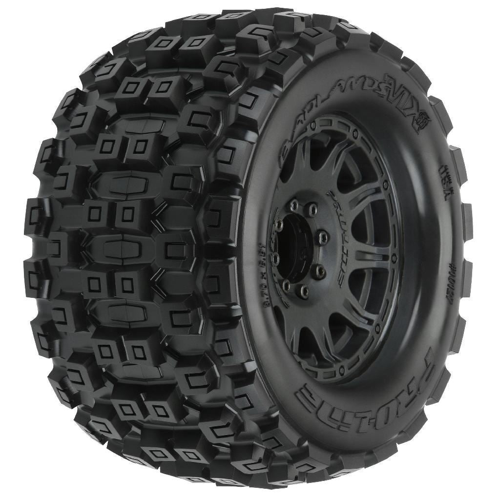 Proline 1/8 Badlands Mx38 F/R 3.8In Mt Tires Mounted 17mm Blk Raid (2